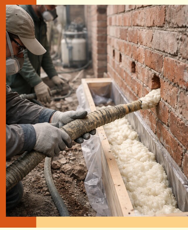 Заливка ППУ в пустоты кирпичной стены в Рыбинске