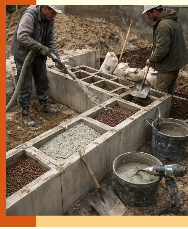 Заполнение полостей фундамента в Рыбинске герметичным утеплением и повышением прочности